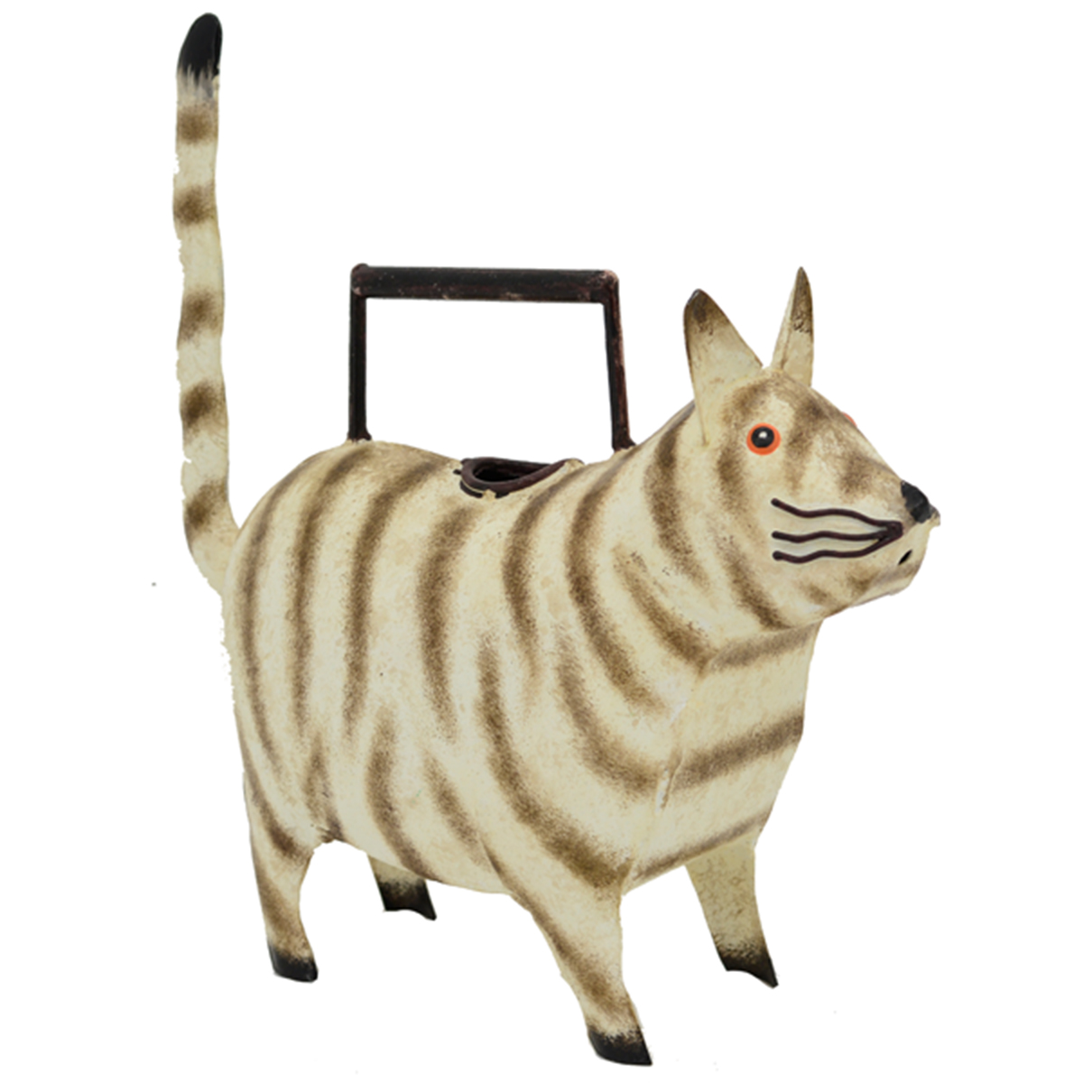 Deko Gießkanne Katze, Metallkatze getigert, 30cm