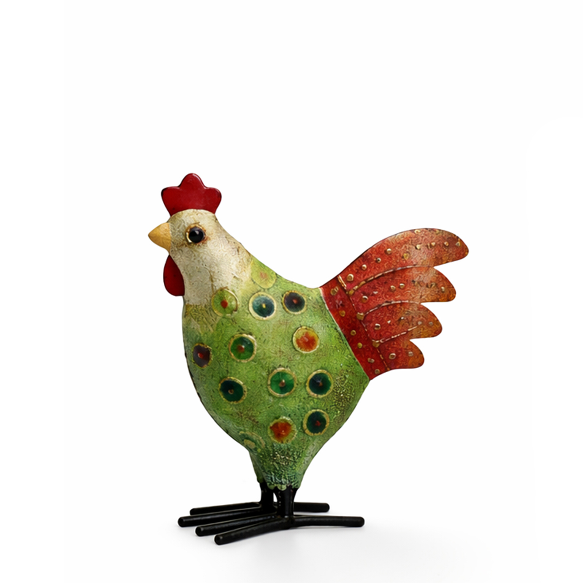 Deko Huhn mit Punkte, Metallhuhn grün-used look, 10cm