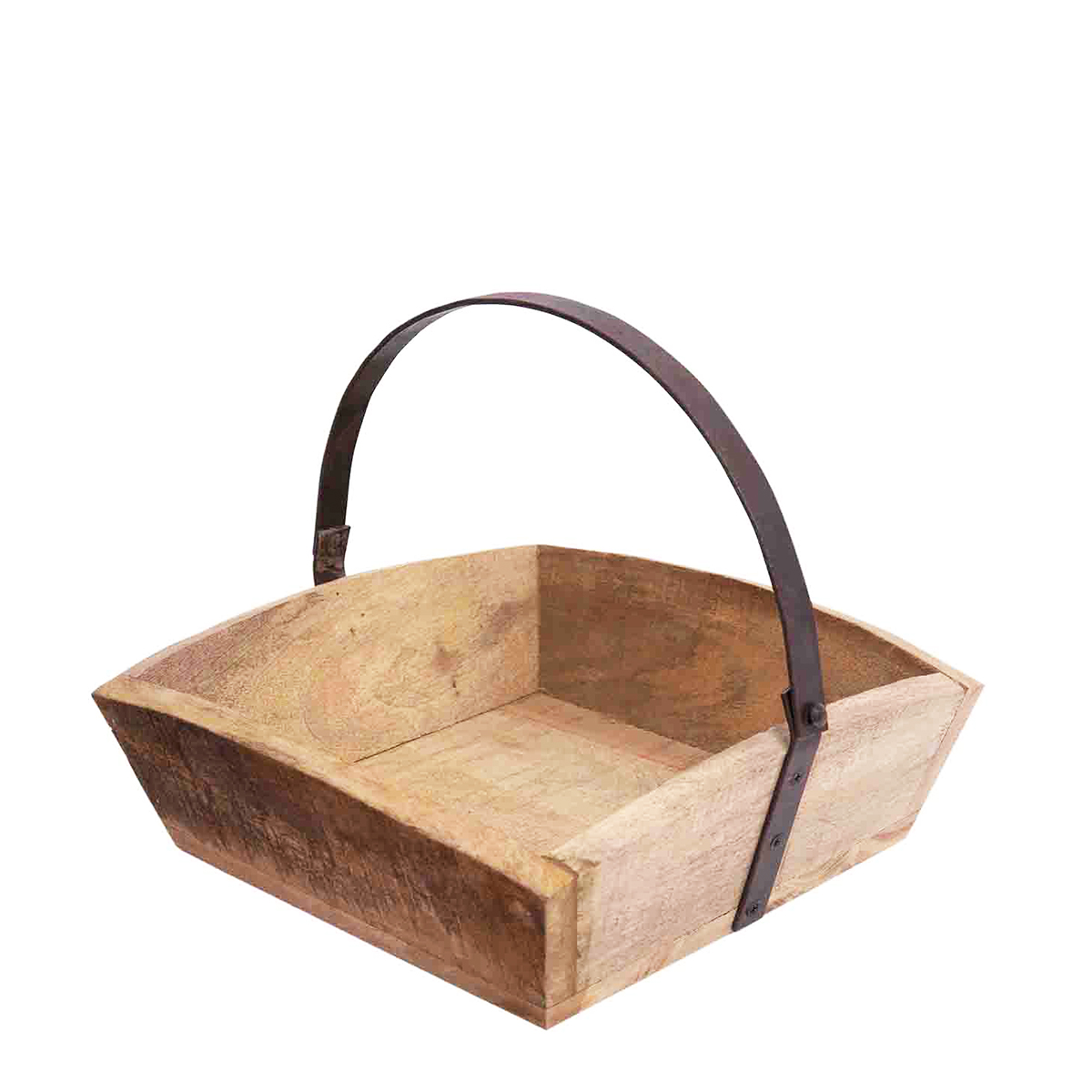 Holzkorb mit Henkel, Holzschale quadratisch, 30x30cm