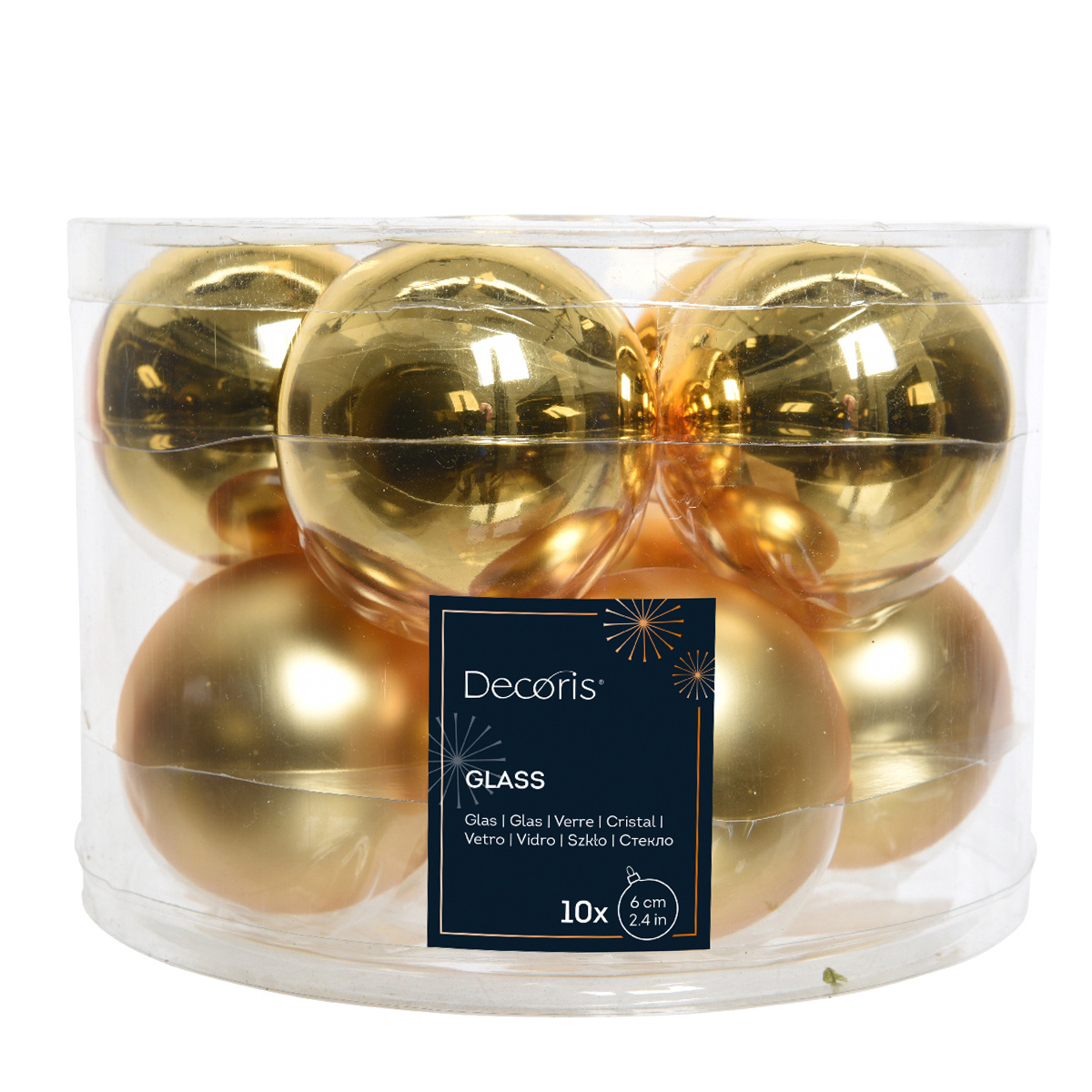 Weihnachtsbaumkugeln aus Glas, gold glanz/matt, Ø6cm, 10St/Box, Decoris