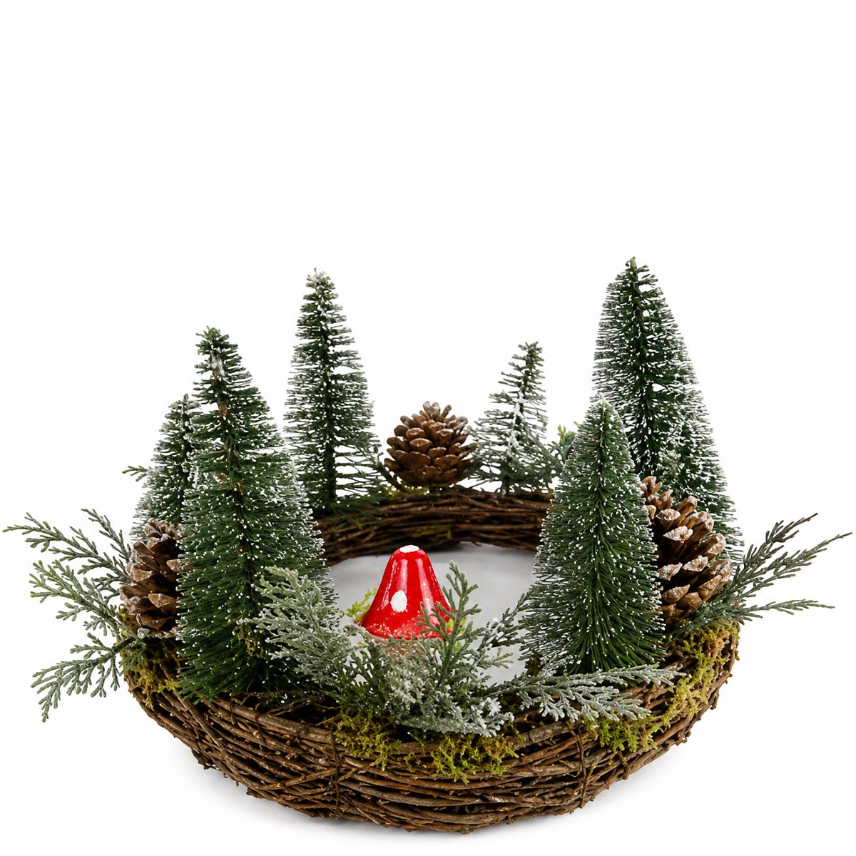 Deko Winterkranz mit Tannenbäume, Pilz und Zapfen, Ø27cm