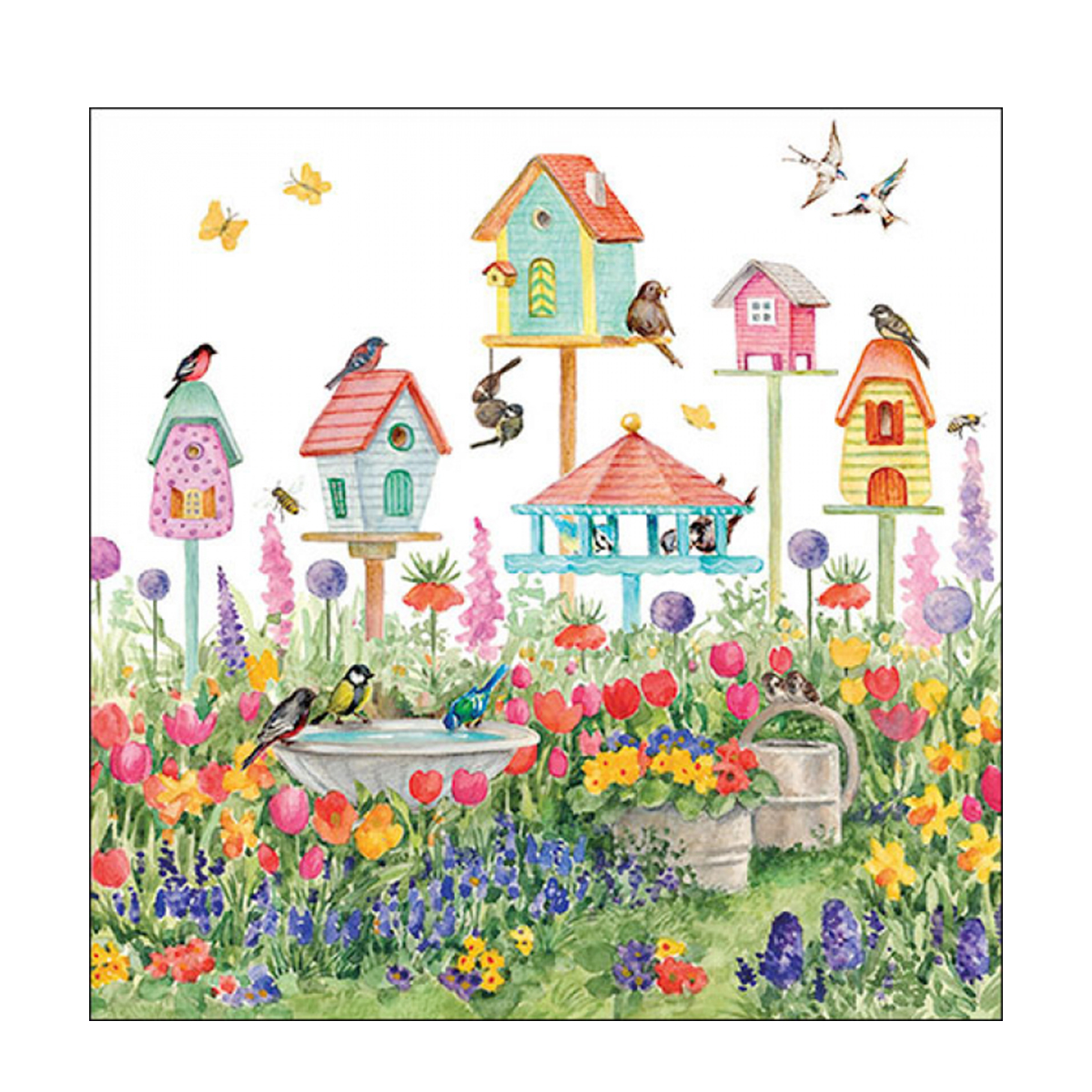 Ambiente Servietten Vogelhäuser im Garten, Birdhouses, 33x33cm
