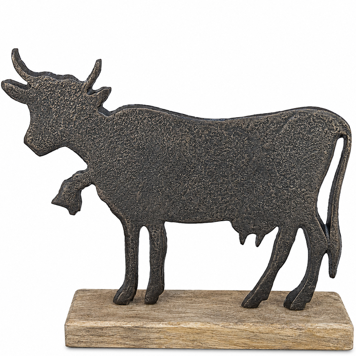 Dekofigur Kuh, Eisenkuh auf Holzsockel, 29cm, Aufsteller