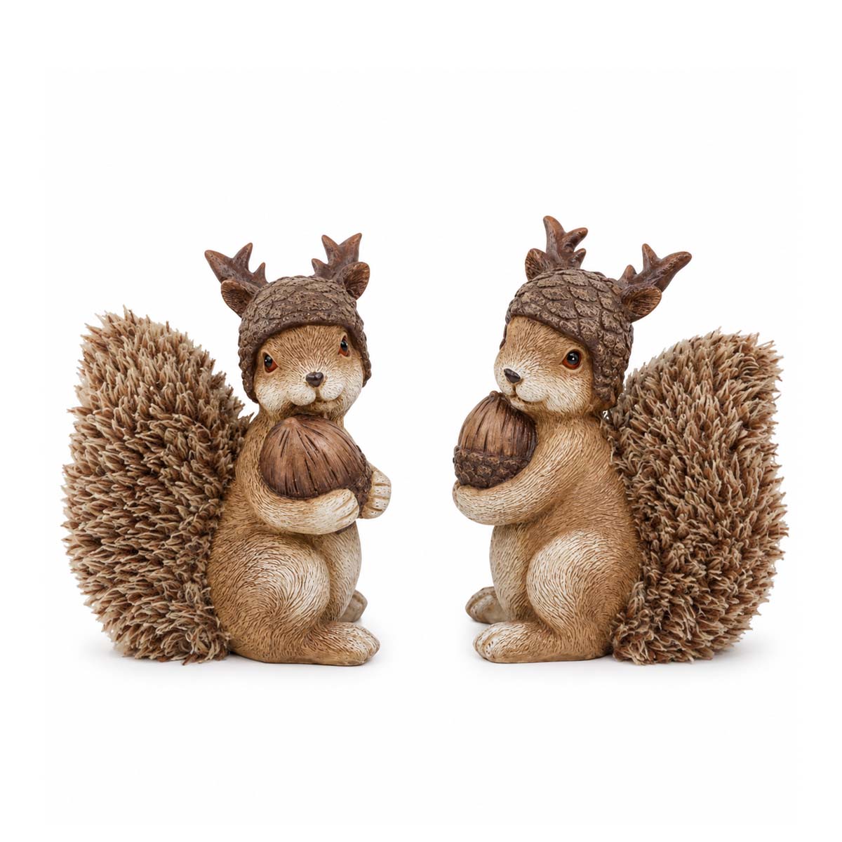 Deko Eichhörnchen mit Nuß und Plüsch-Puschel-Schwanz, 13cm