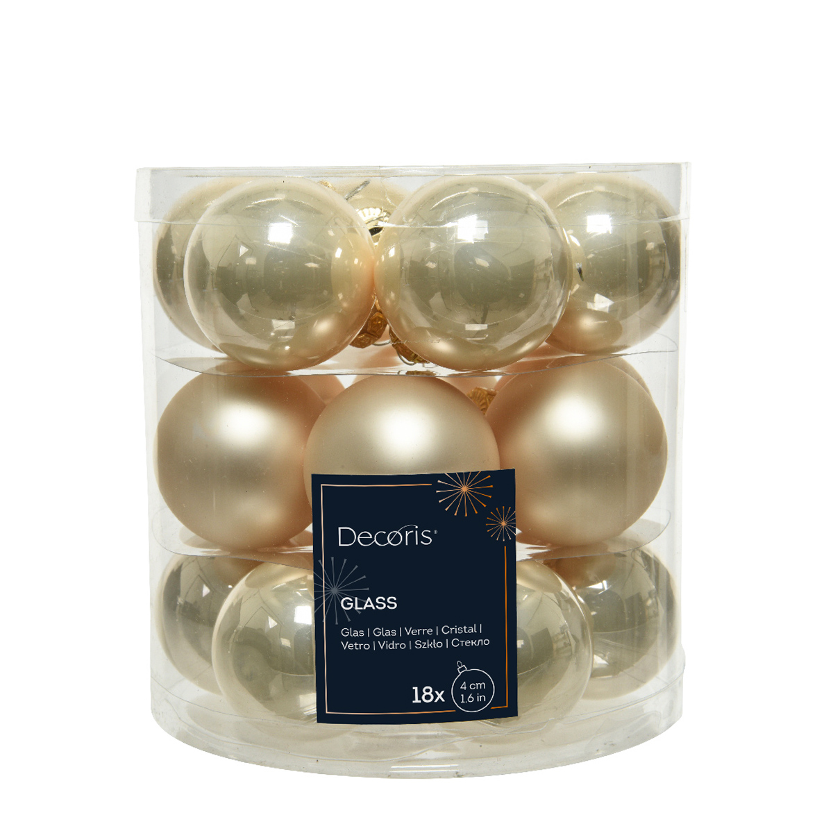 Weihnachtsbaumkugeln aus Glas, perle emaille/matt, Ø4cm, 18St/Box, Decoris