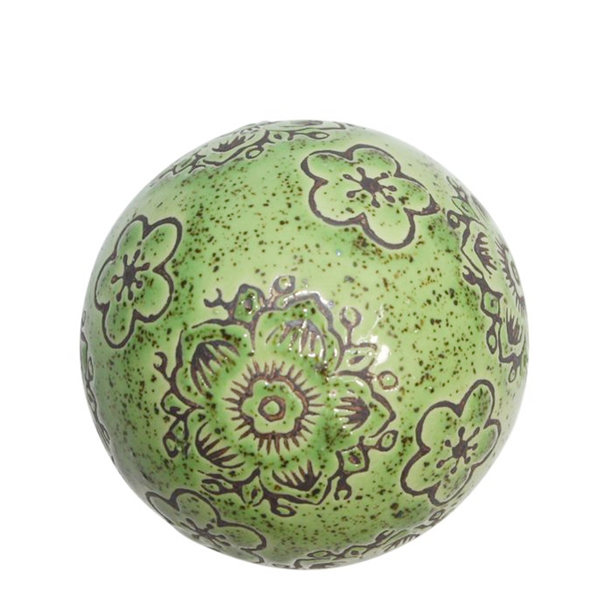Deko Kugel mit Blumenmuster, Keramikkugel grün, Ø6cm