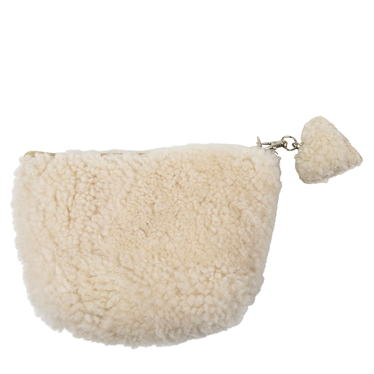 Schaffell Kosmetiktasche mit Herzanhänger, cremeweiß, 18x14cm, Mars & More