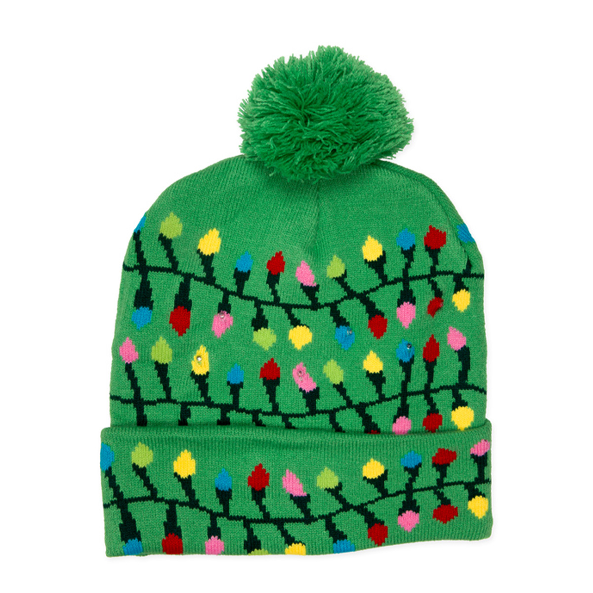 LED Weihnachtsmütze Lichterkette grün mit Bommel, Partymütze