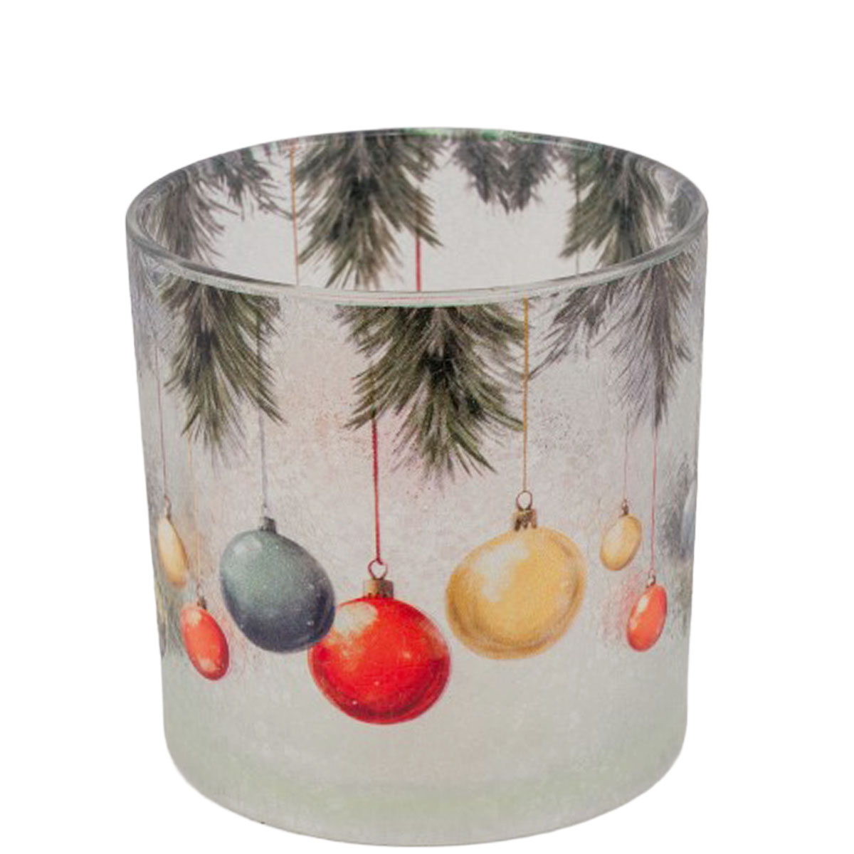 Deko Windlicht Weihnachtskugeln bunt, mattes Glas mit Christbaumkugeln, 10cm   