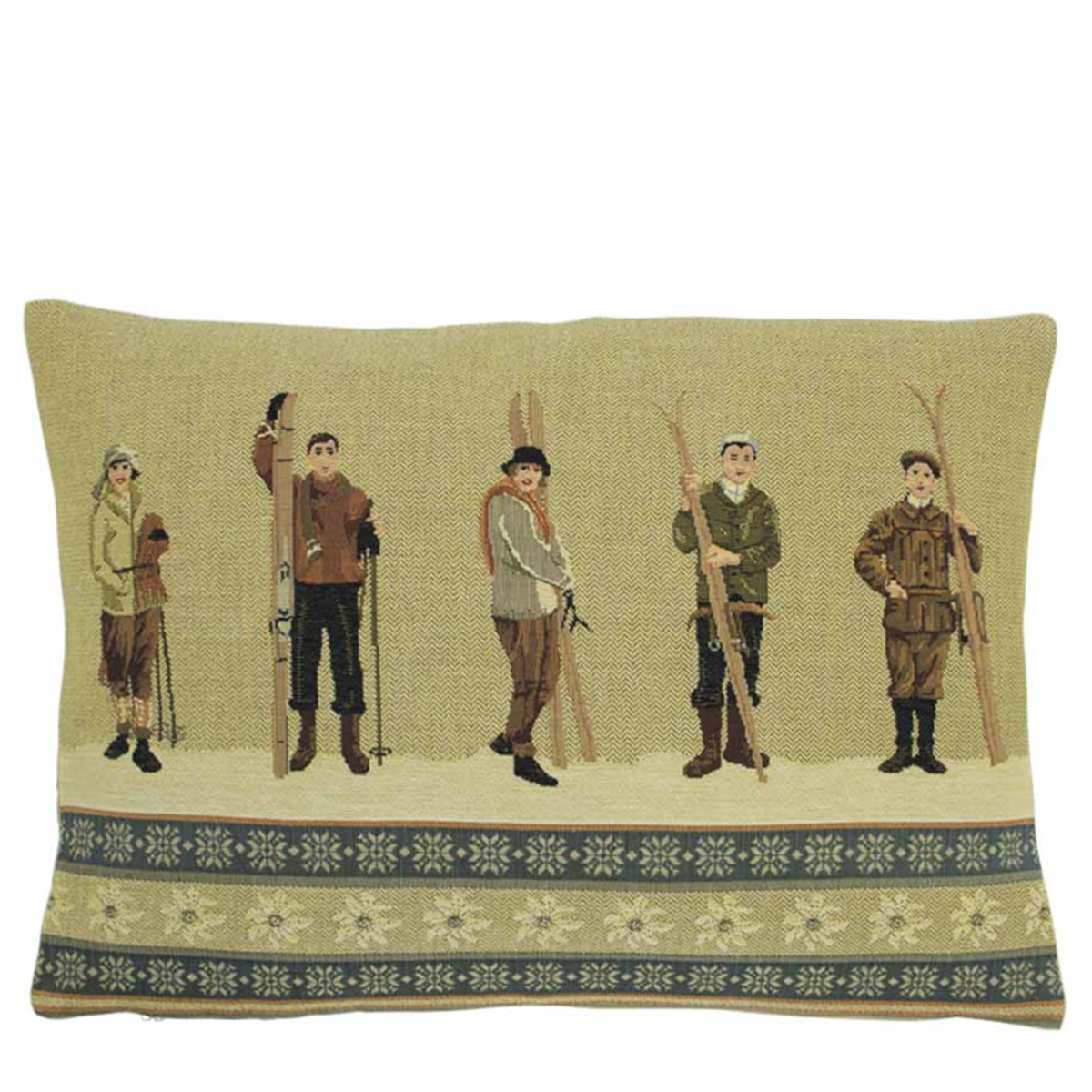 Gobelin Kissen Ski Winternostalgie, 5 Skifahrer Nostalgie, 30x45cm, Mars & More
