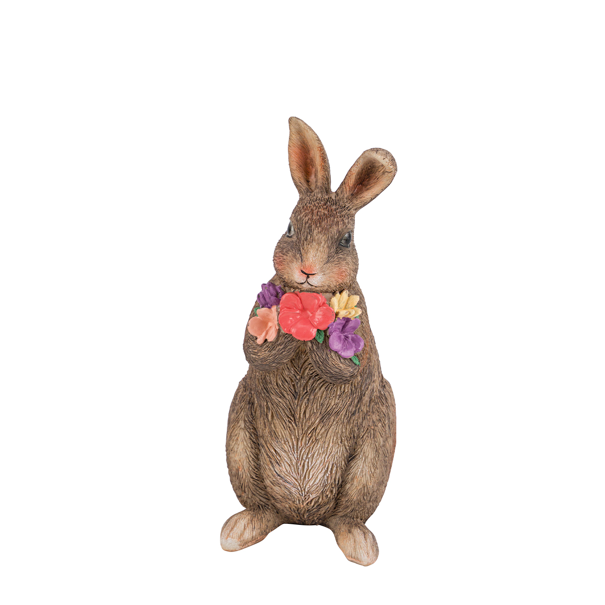 Deko Hase, Osterhase mit Blumen im Arm, 16cm, Polyresin