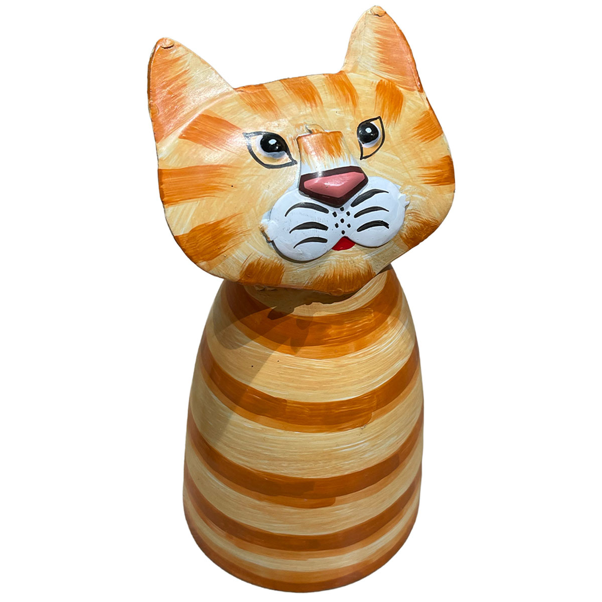Zaunhocker Haustier Katze, Metallkatze orange-weiß, 9x14cm