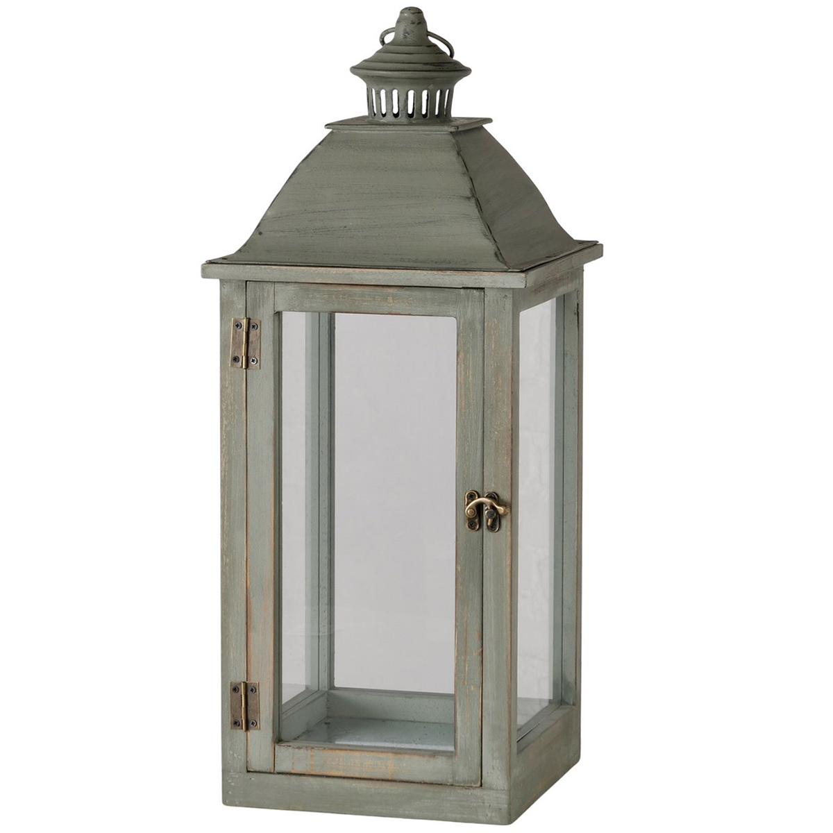 Holzlaterne Sagos hellgrün im Landhausstil, rustikales Windlicht, 56cm, Boltze Home Collections