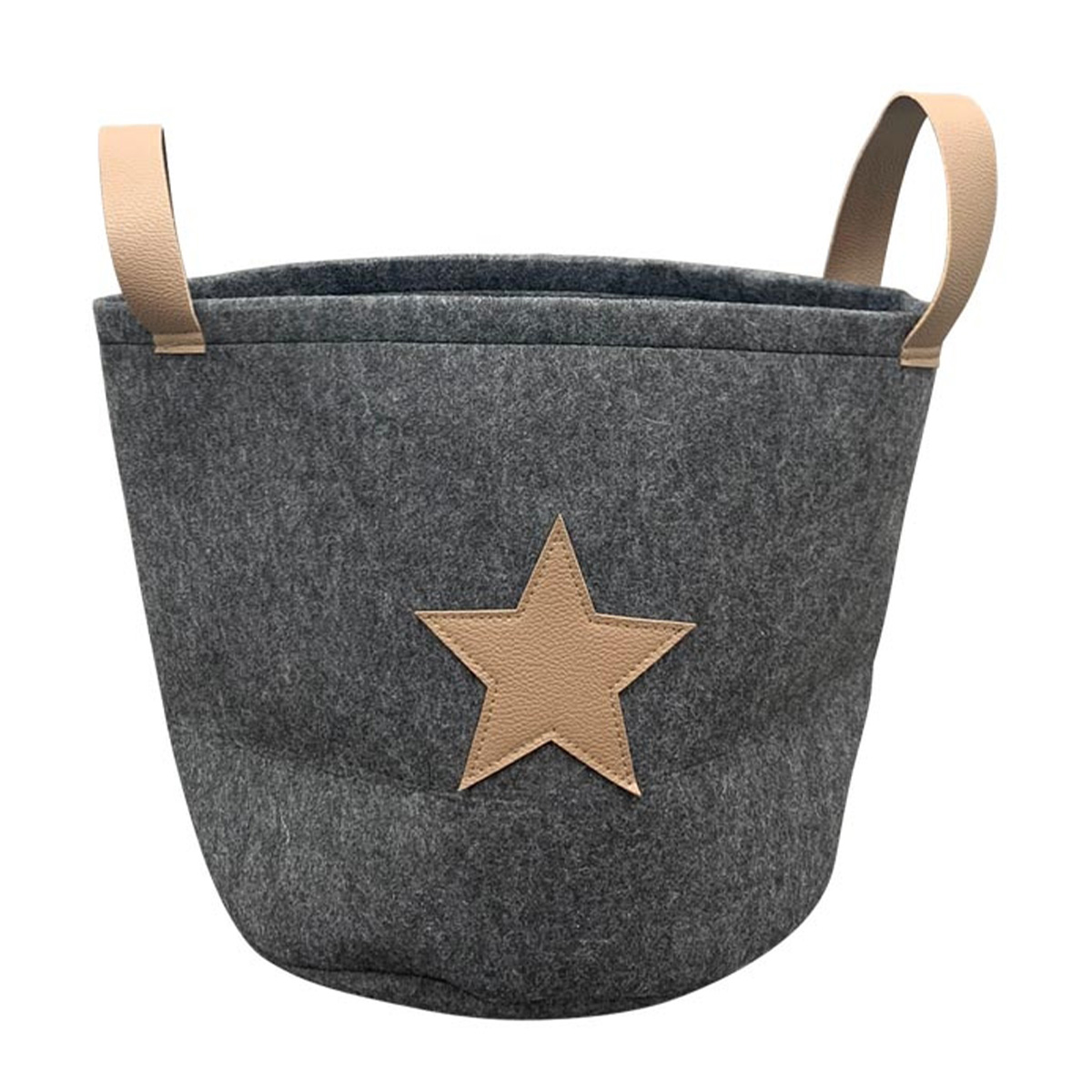 Deko Filzkorb Weihnachten mit Griffen, Übertopf aus Naturfilz mit Lederimitat Stern, 30x30cm