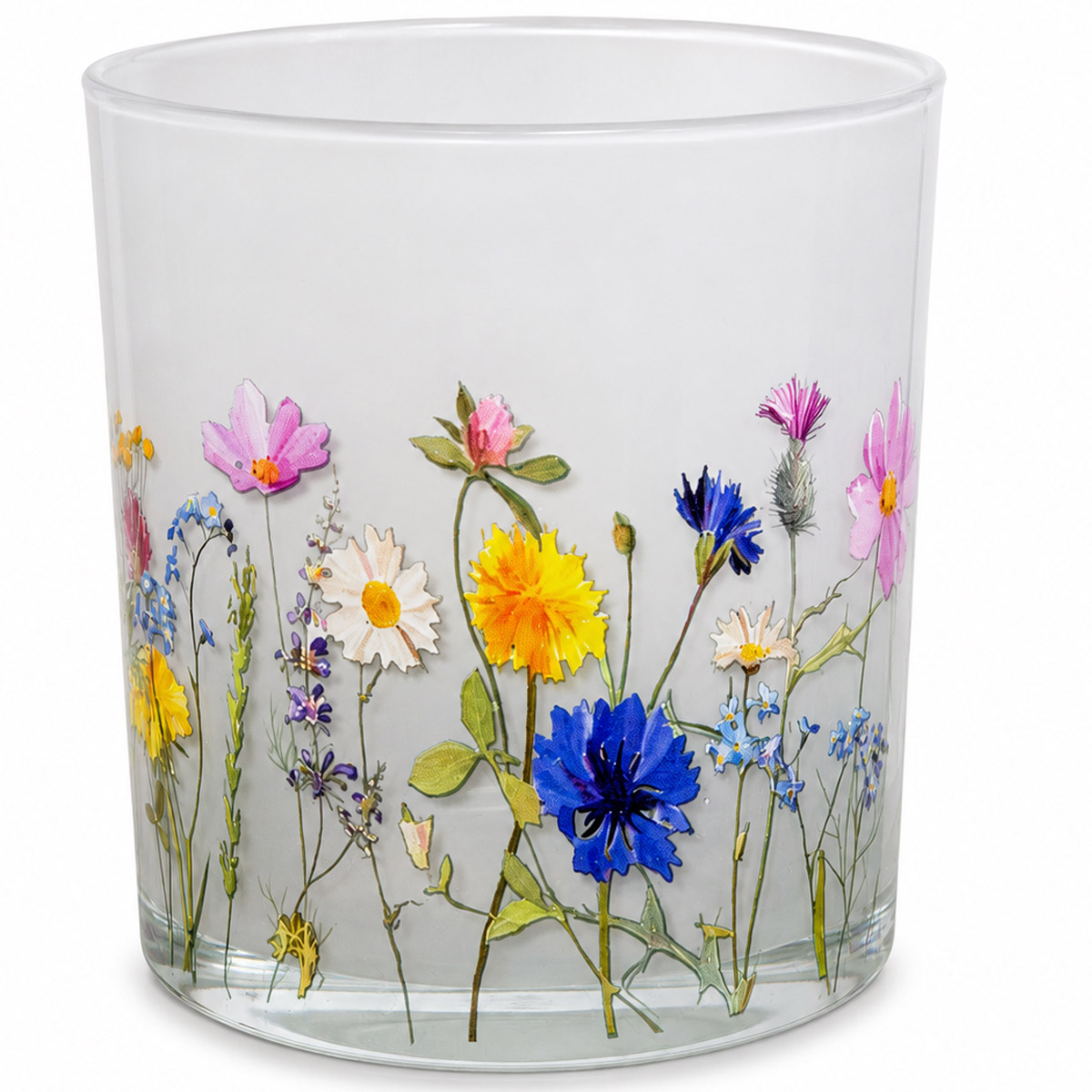 Windlicht Blumenwiese - Glaswindlicht mit Wildblumen und satiniertem Glas