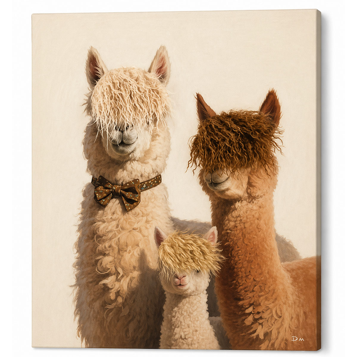 Kanevas-Bild Alpacafamilie, 3 Alpacas, 50x60cm