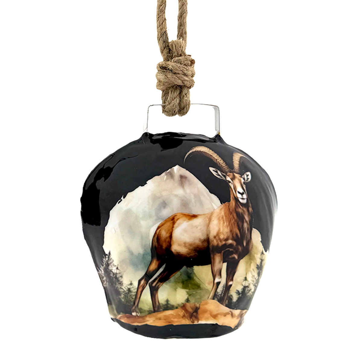 Deko Glocke mit Klang, rustikale Metallglocke mit Steinbock Alpendesign, 12cm