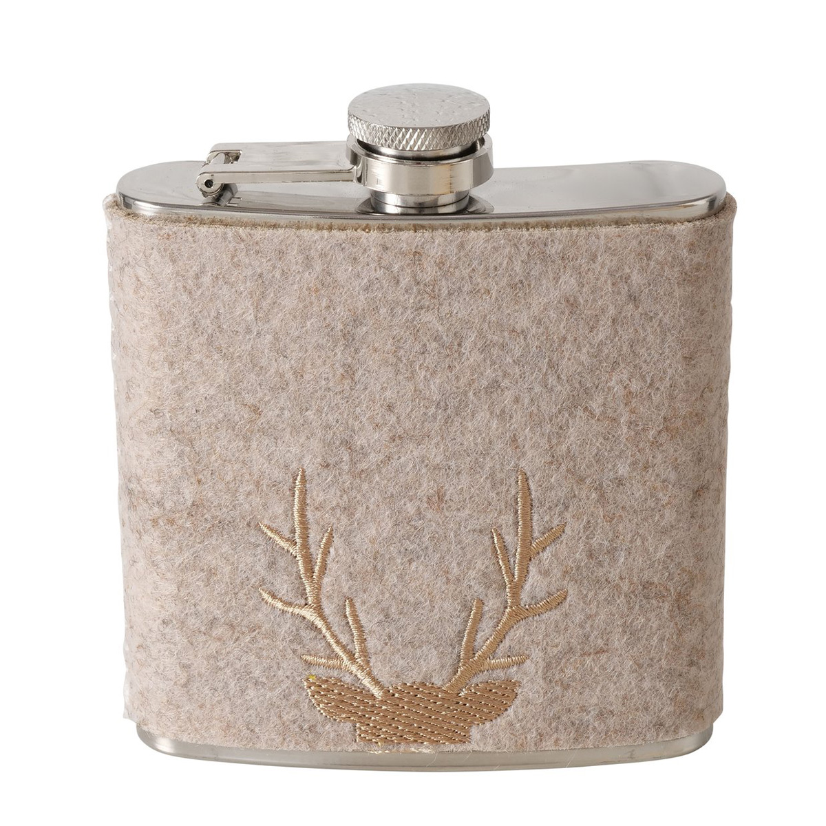 Trinkflasche Hirsch Vilbert, Flaschmann aus Filz mit Hirschkopf unten, 11x9cm, Boltze Home Collections