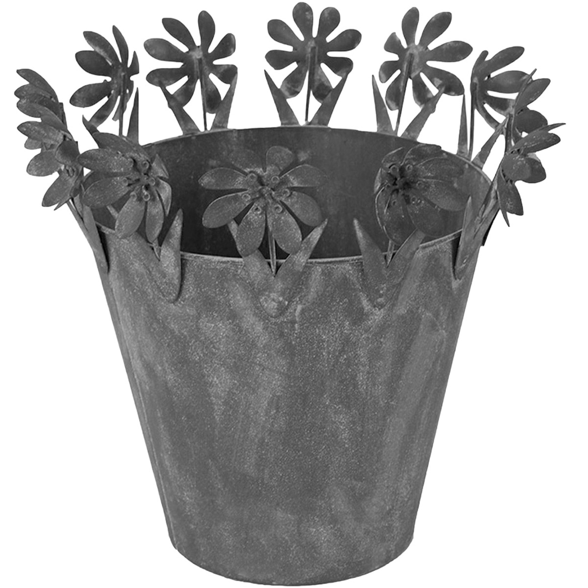 Metall-Übertopf mit Blumenrand – dekorativer Pflanzentopf im Vintage-Look