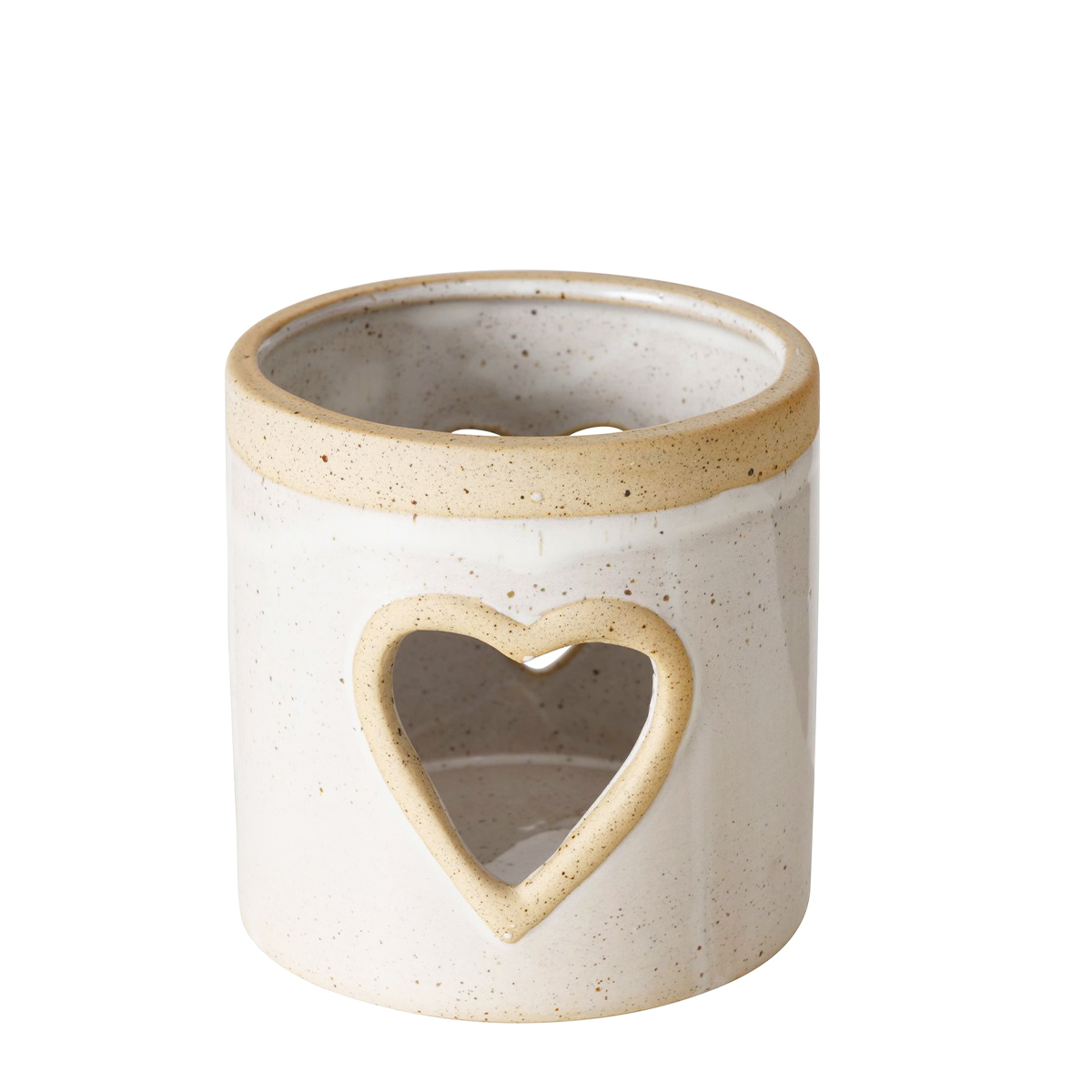 Windlicht Noomi mit Herz, Windlicht mit Farbrand, Steingut, naturtöne, 8cm, Boltze Home Collections