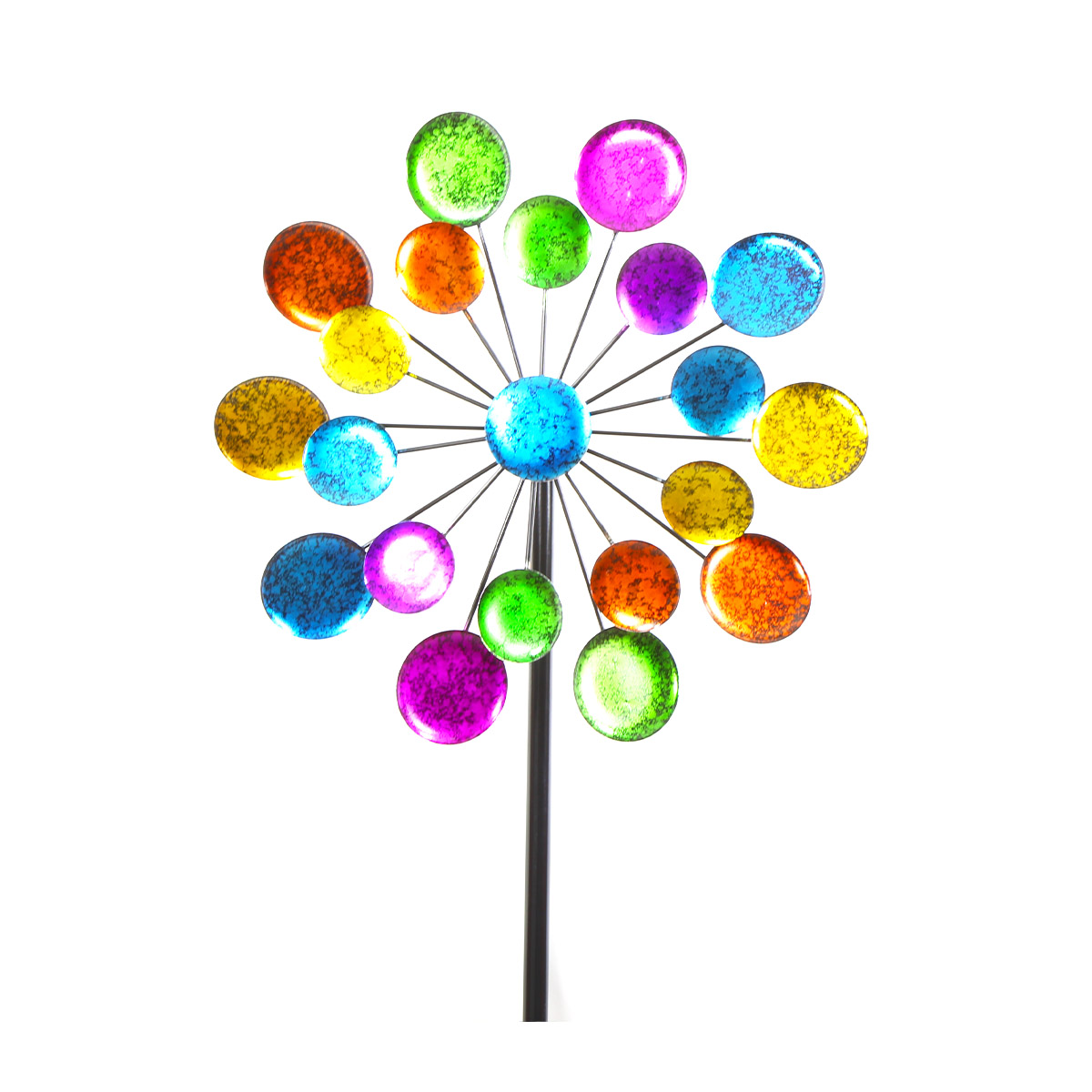 Deko Windrad bunt, doppelreihiges Windrad mit bunten Schalen, 122cm, Metall