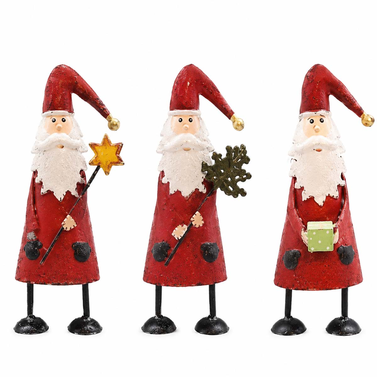 Deko Weihnachstsmann Used Look, roter Metall-Nico mit Stern, Zepter oder Geschenk 