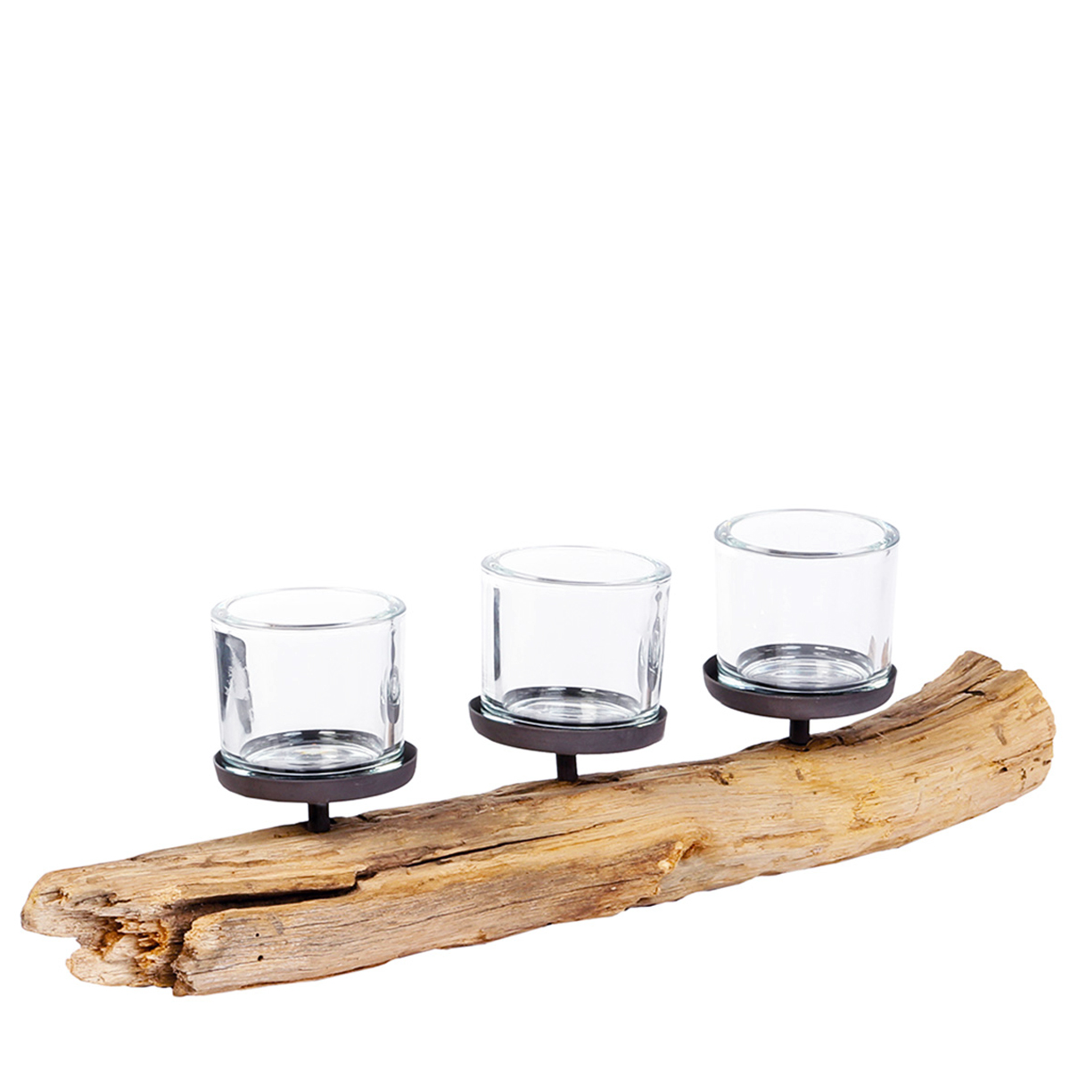 Naturholz Windlicht Eichenast, Naturast mit 3 Kerzengläser, 60cm, WMG Grünberger