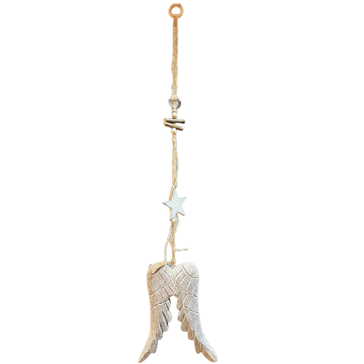 Deko-Hänger Engelsflügel aus Holz mit Stern, cremeweiß im Used Look, 45cm