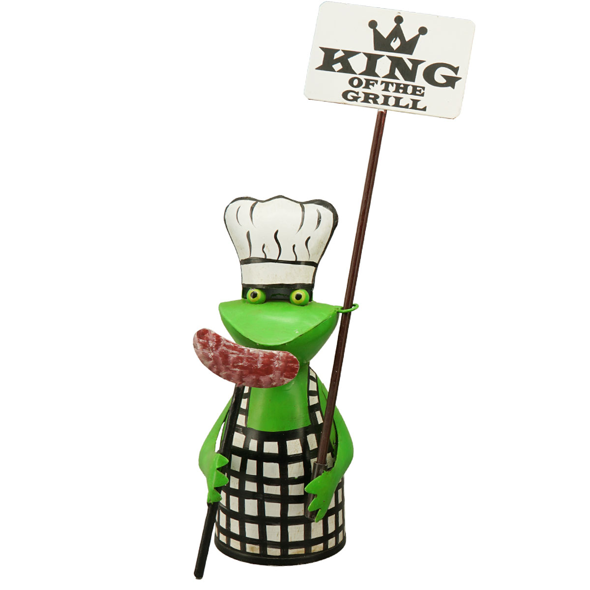 Zaunhocker Frosch Grillmeister BBQ, Metallfrosch mit Schild, 18cm