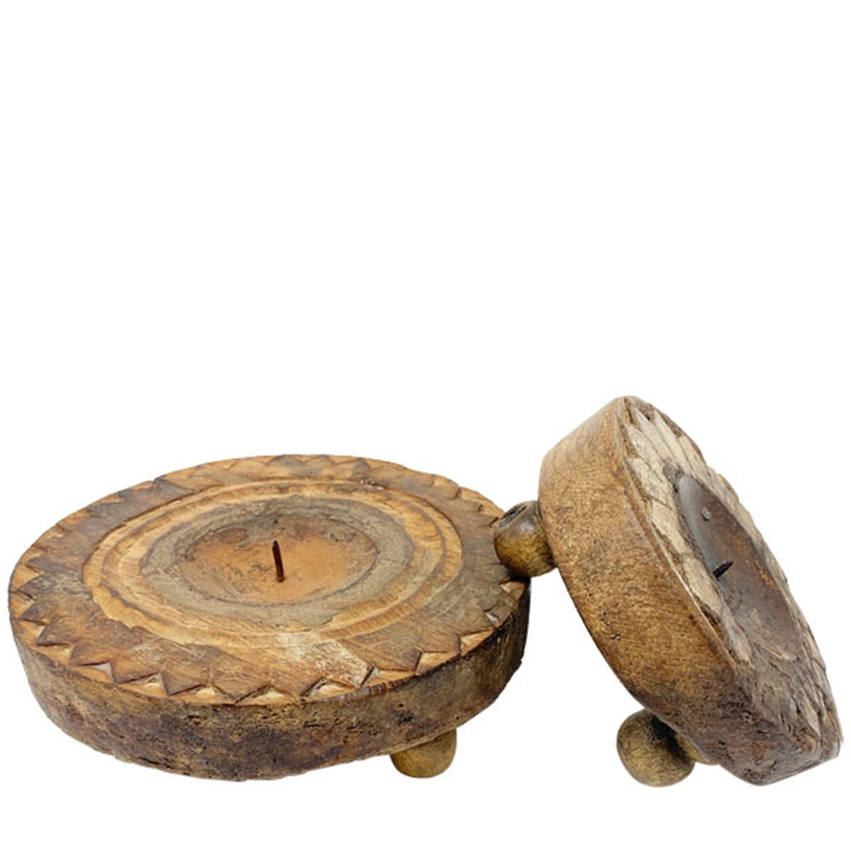 Kerzenständer Antikholz, rustikaler Kerzenhalter für Stumpenkerzen, used look, 15cm