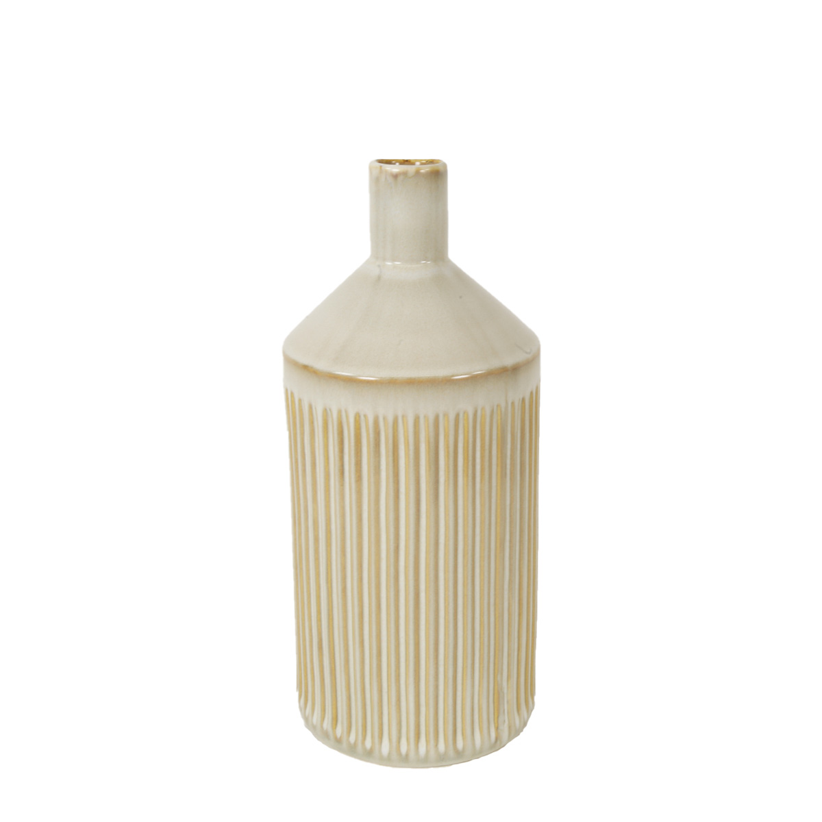 Deko Blumenvase Streifen, Keramikvase creme-beige, Flaschenform, 25cm