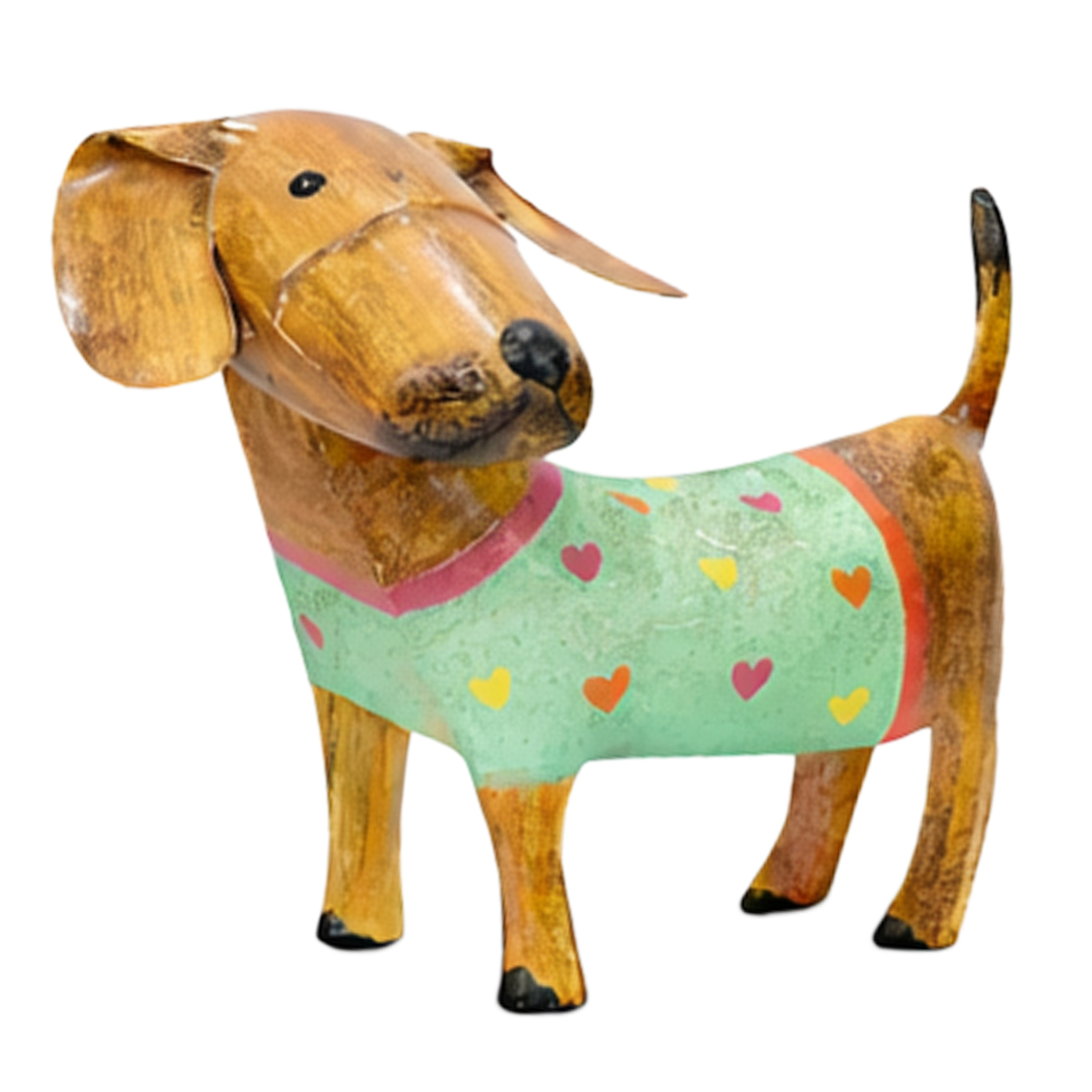 Deko Hund braun used look, Metallhund mit T-Shirt, 23x18cm