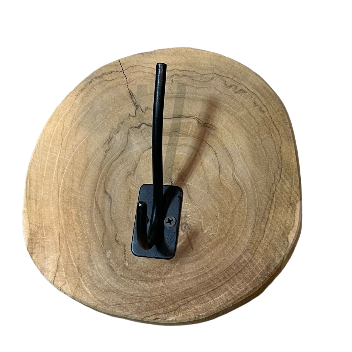 Holzgarderobe Teak Natur, Holzscheibe mit Metallhaken, DIJK Natural Collections