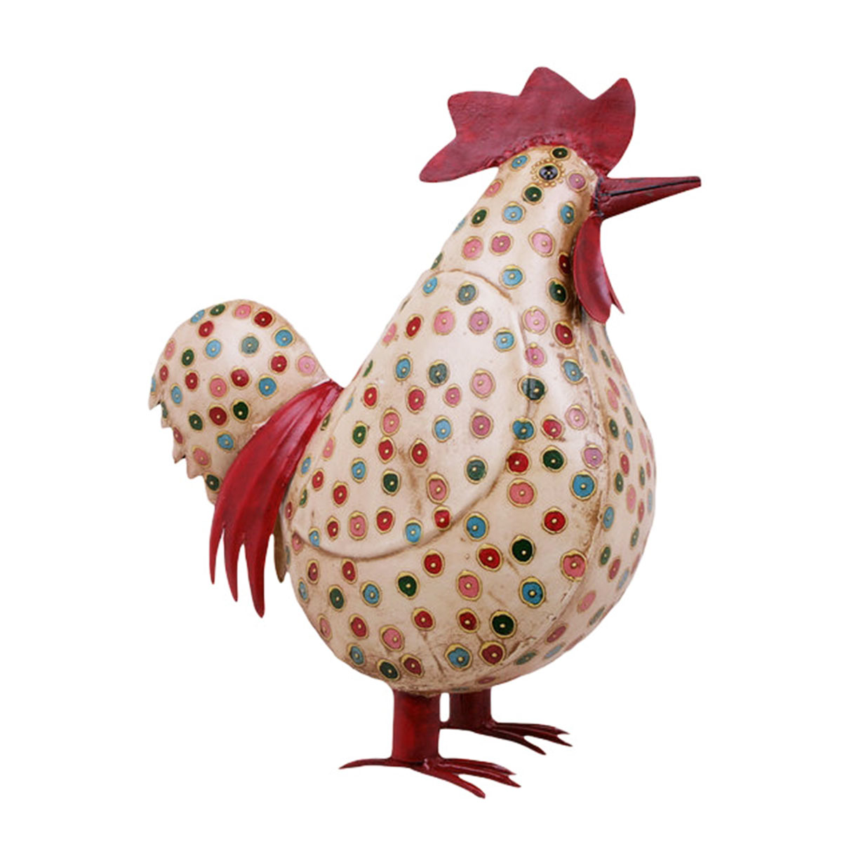 Deko Huhn mit Punkte, Metallhuhn creme-used look, 43cm, Metall