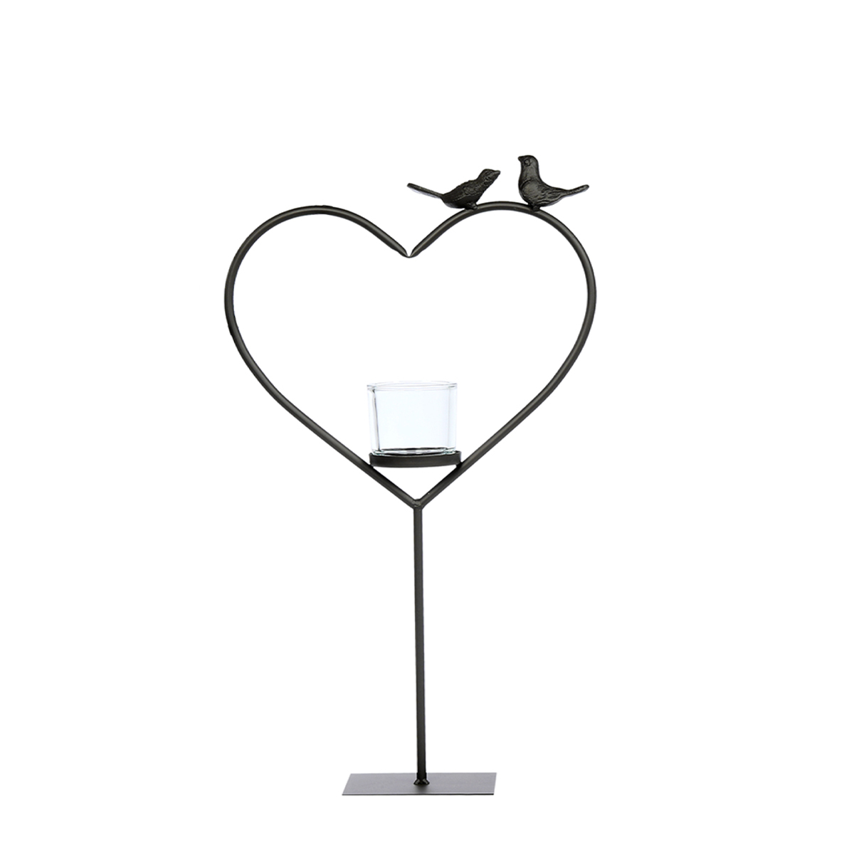 Deko Windlicht Herz Elisa, Metallherz mit 2 Vögel auf Metallständer, 60cm, WMG Grünberger