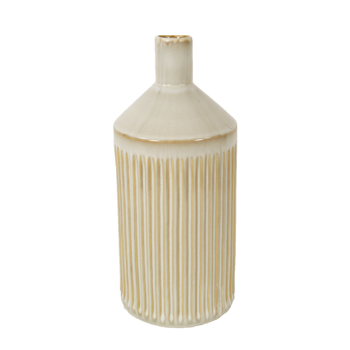 Deko Blumenvase Streifen, Keramikvase creme-beige, Flaschenform, 30cm