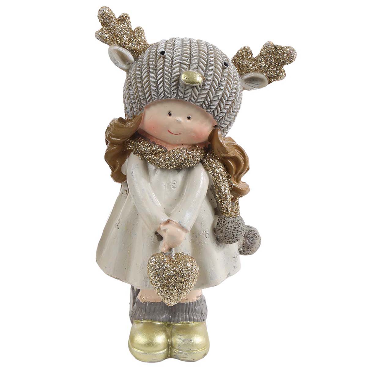 Deko Wintermädchen mit Kleid und Herz, 12cm
