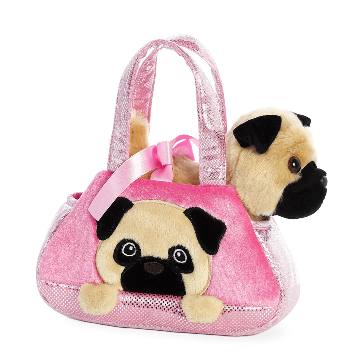 Plüsch Tasche mit Stofftier, Mops, beige-schwarz, Fancy Pals, 20cm, Aurora World