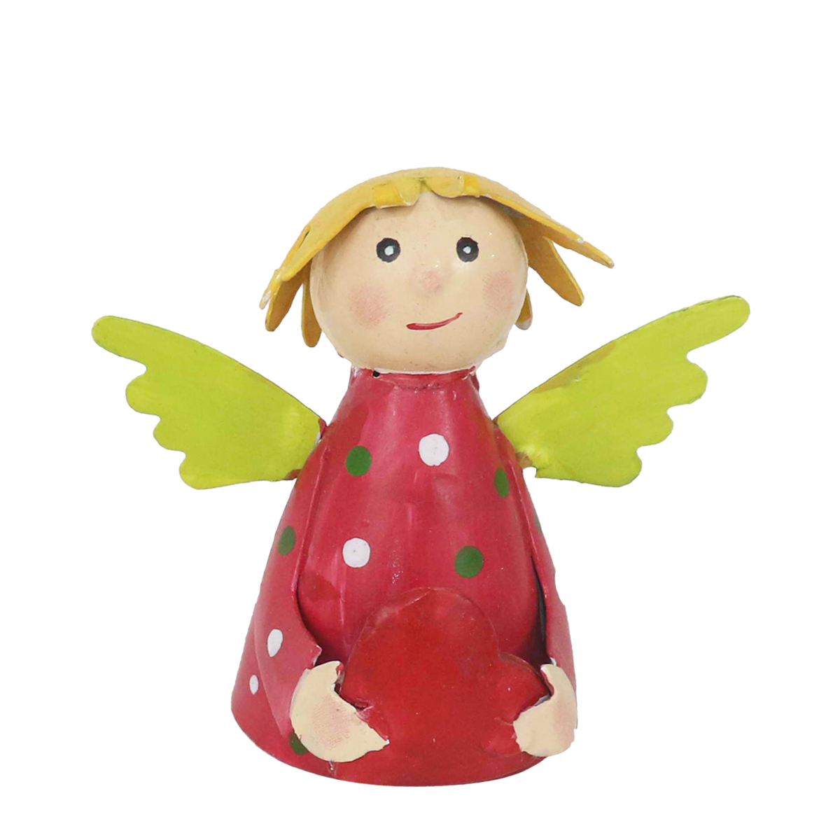 Zaunhocker Engel Schutzengel used look, Metallengel mit Herz und rotem Pünktchen-Kleid, 9cm