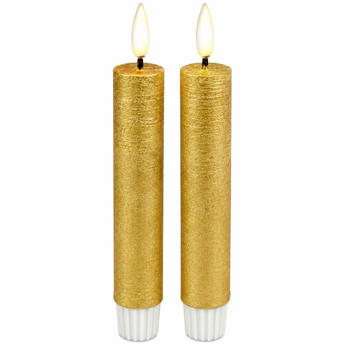 LED Stabkerze Rustikal, Echtwachs-Kerzen Gold, 2er-Set, 13cm