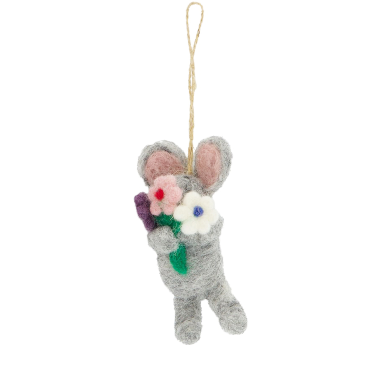 Deko Filzhase grau, Osterhase mit Blumen, 10cm, DIJK Natural Collections