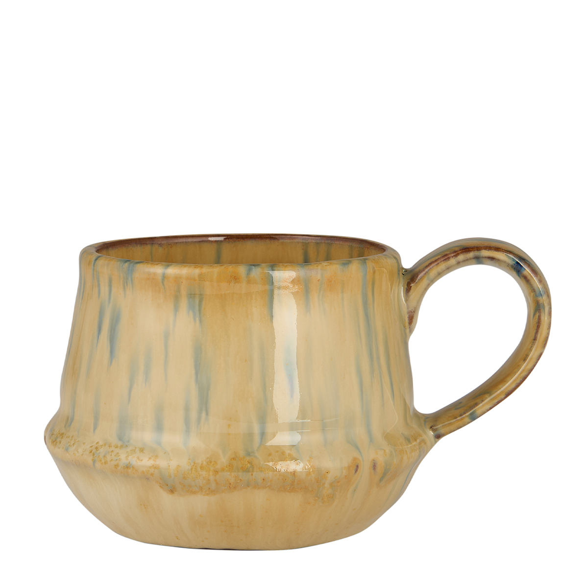 Tasse Kalmar mit Henkel mustard mit blauen Streifen, rustikale Steingut-Tasse, Ib Laursen