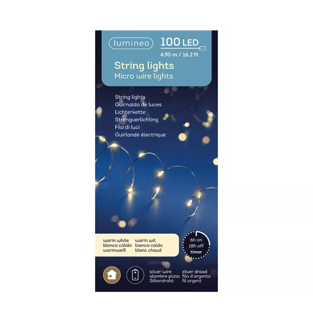 Micro LED Lichterkette, Strangbeleuchtung warmes weiß, 100 LED, 495cm, Lumineo