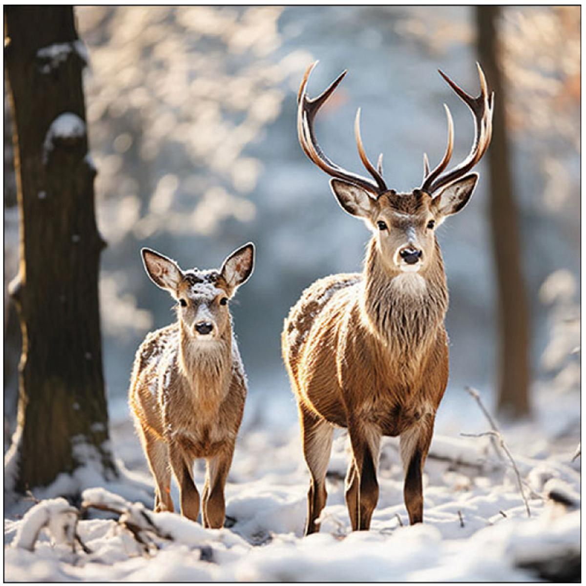 Ambiente Servietten Winter-Hirsch - Deer in the forest, 33x33cm
