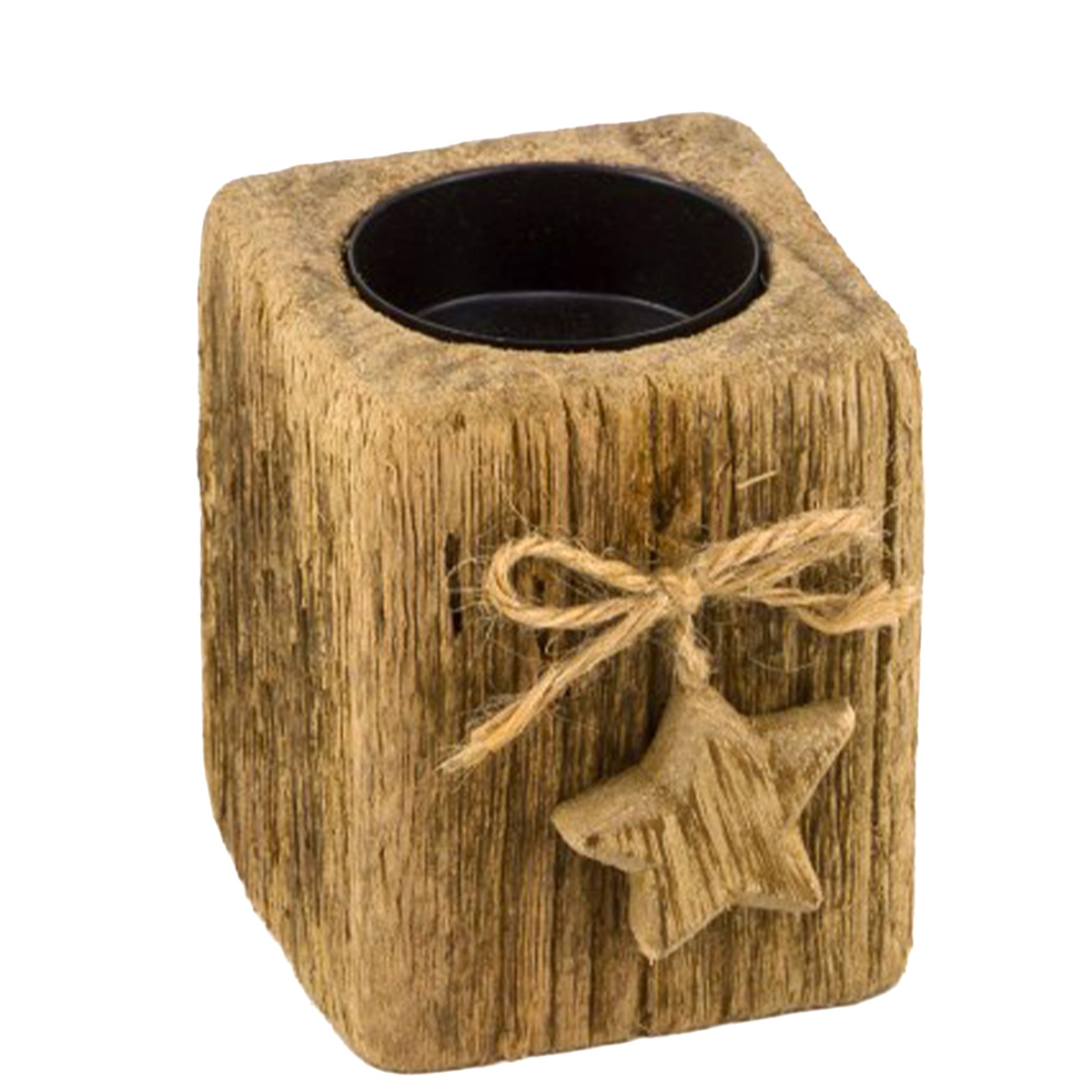 Deko Kerzenhalter Naturholz, Holzklotz mit Stern, 7cm