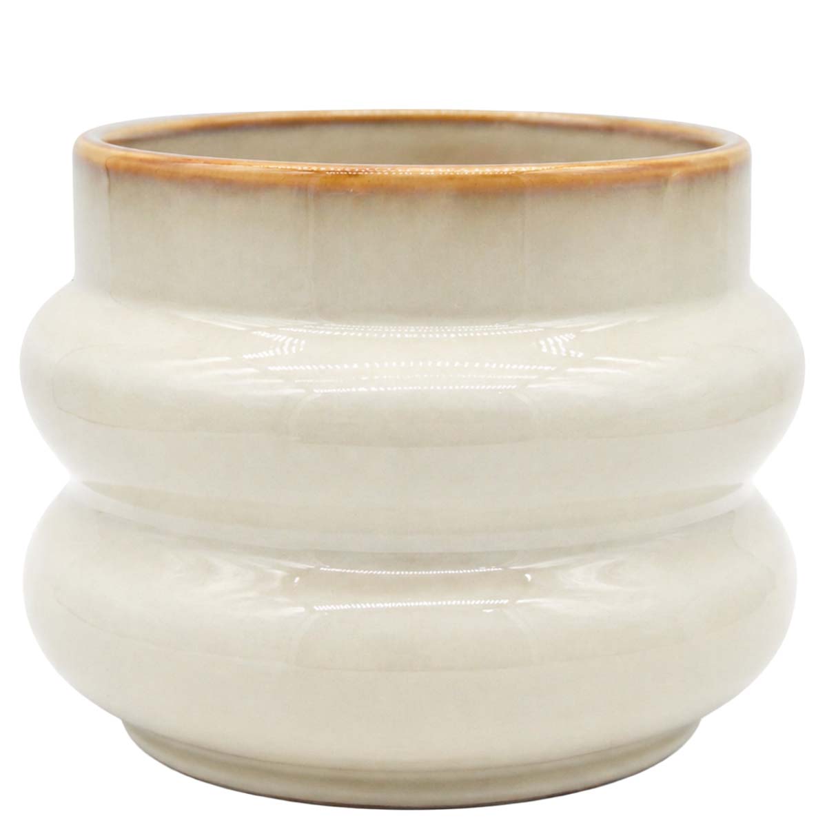 Deko Übertopf aus glasierter Keramik, Pflanztopf mit voluminöser, runder Formgebung, 15cm