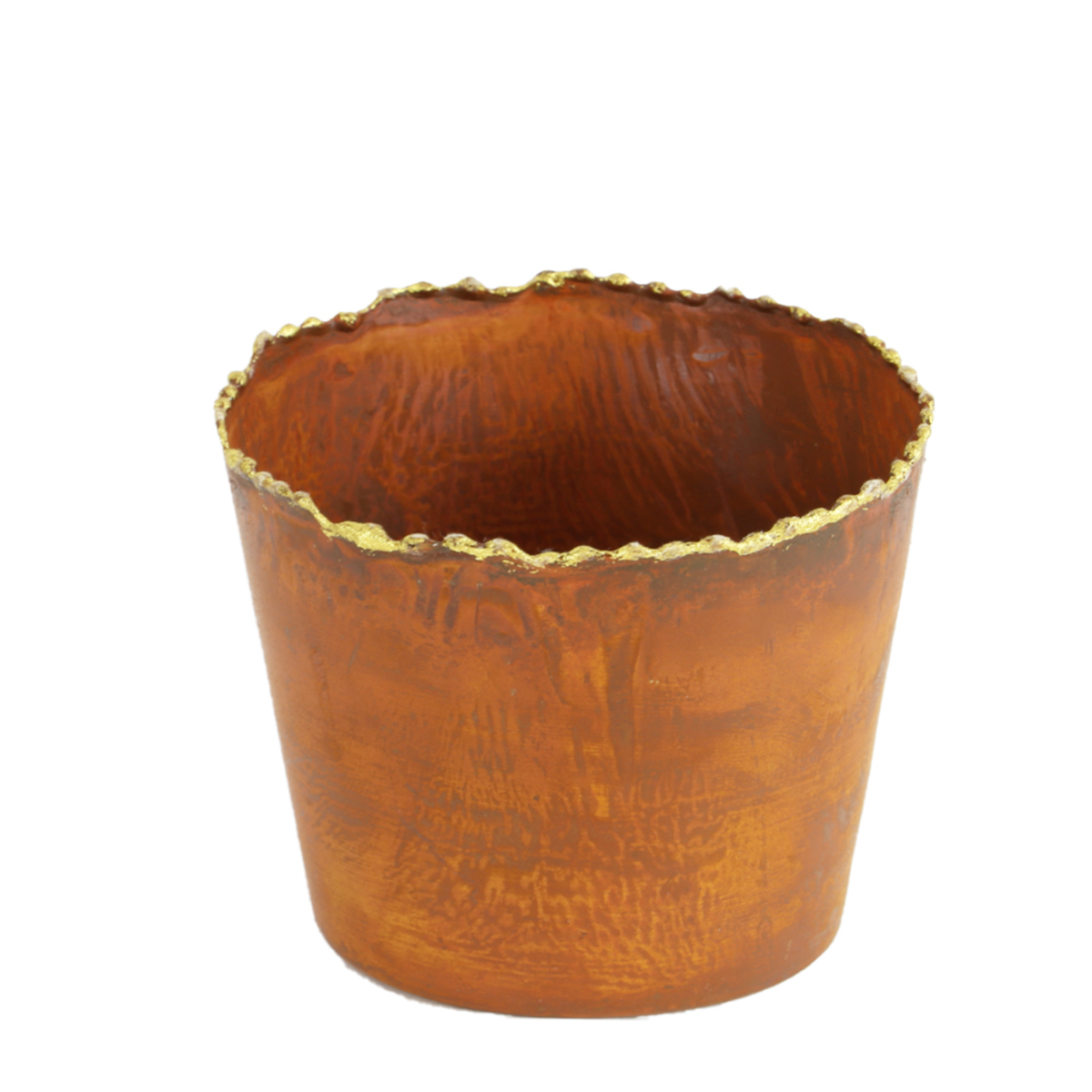 Übertopf Rost mit Goldrand, Pflanztopf Edelrost used look, 9x10cm
