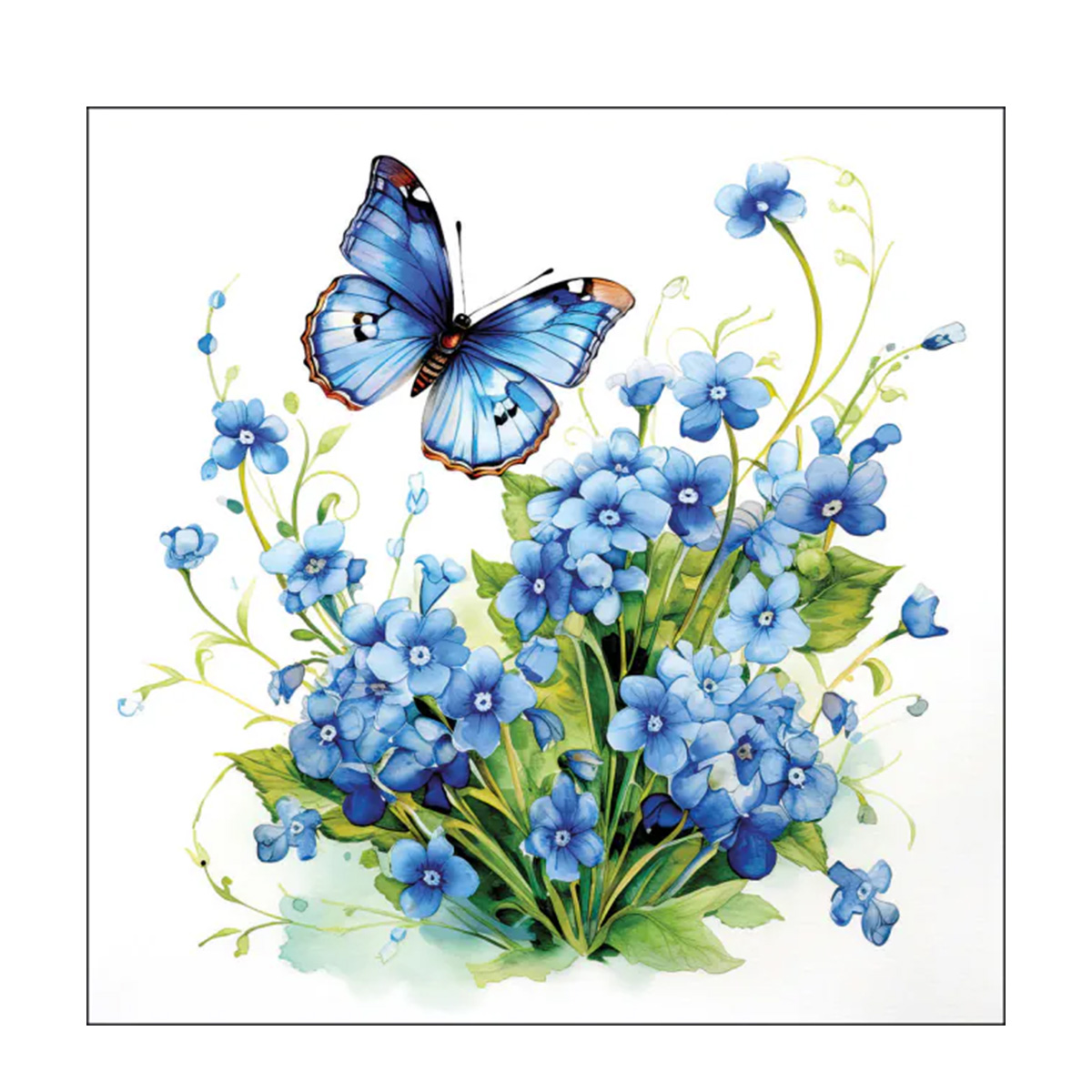 Ambiente Servietten Frühling, Blumen Vergissmeinnicht und Schmetterling, 33x33cm
