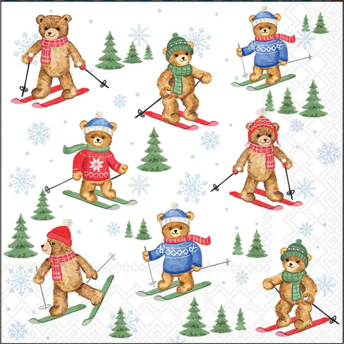 Ambiente Servietten Skiing bears, 33x33cm