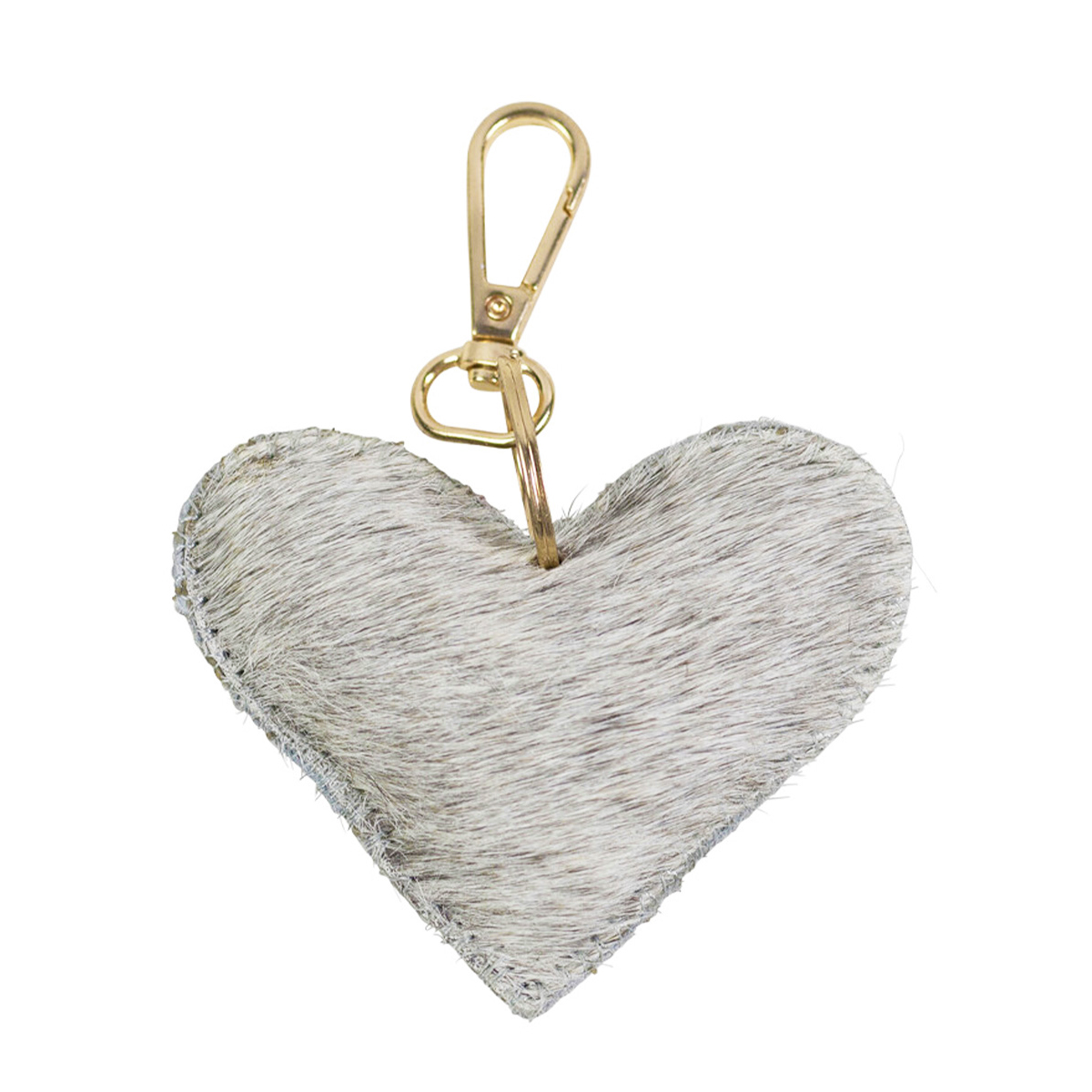 Kuhfell Schlüsselanhänger Herz, Fellherz grau-weiß, 9x8cm, Mars & More